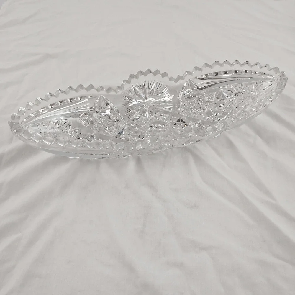 Vintage American Brilliant Cut Glass Oval Relish 12